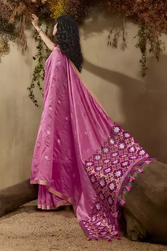 tussar art silk blend woven work saree in pink