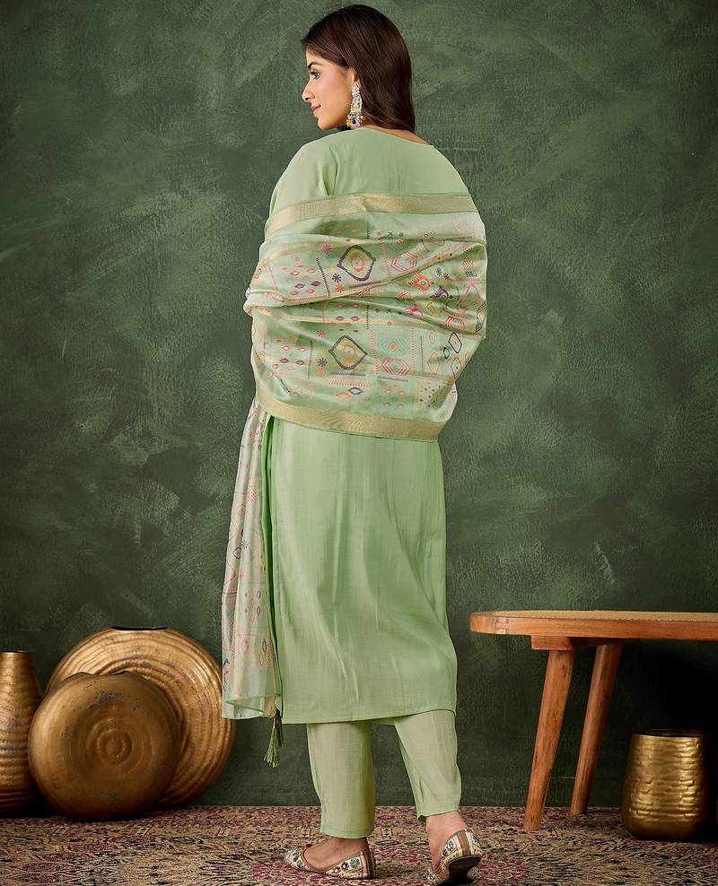 Green women kurta pant dupatta set