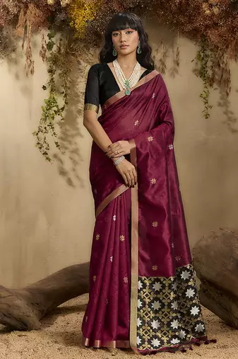 tussar art silk woven work saree in maroon