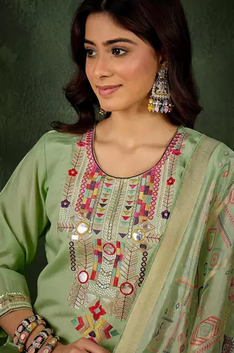 Green women kurta pant dupatta set