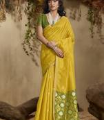tussar art silk woven work saree in mustard