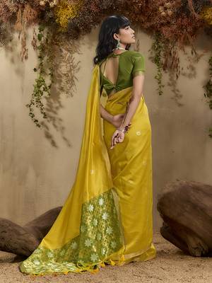 tussar art silk blend woven work saree in mustard 3