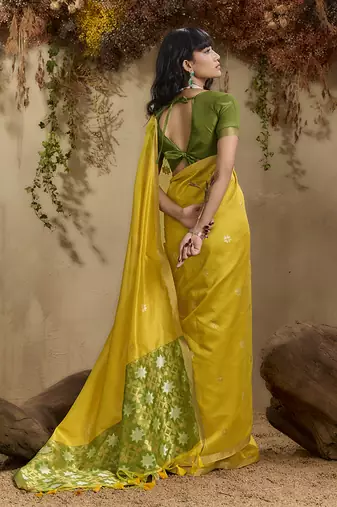 tussar art silk blend woven work saree in mustard