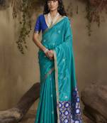 tussar art silk woven work saree in aqua blue