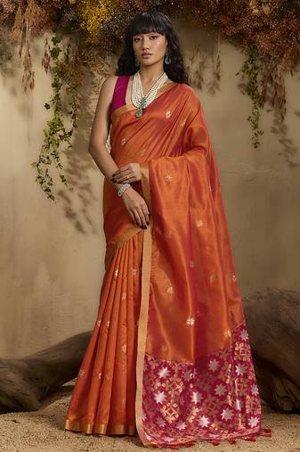 tussar art silk woven work saree in orange