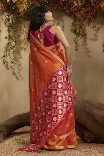 tussar art silk blend woven work saree in orange