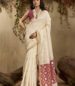 tussar art silk woven work saree in off white