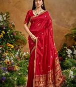 red tussar art silk woven work saree