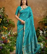 aqua blue tussar art silk woven work saree