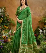 green tussar art silk woven work saree