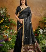 black tussar art silk woven work saree