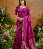 dark magenta tussar art silk woven work saree