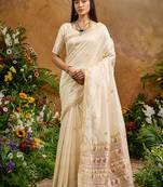 off white tussar art silk woven work saree