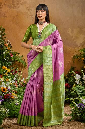 woven work art silk lilac saree