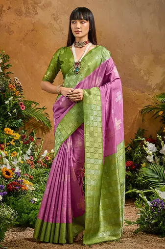 woven work art silk lilac saree