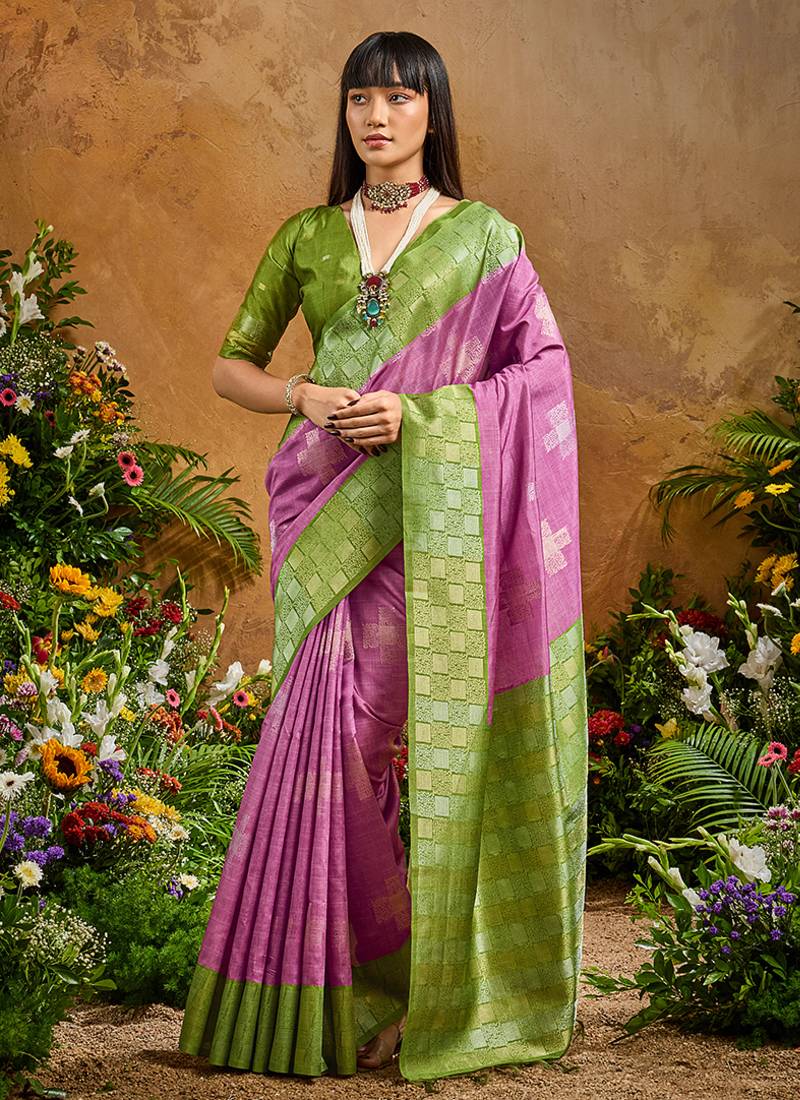 woven work art silk lilac saree