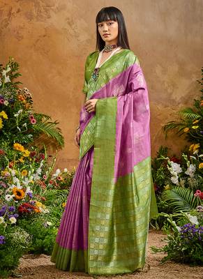woven work art silk blend lilac saree 2