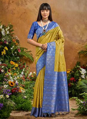 woven work art silk blend mustard saree 1