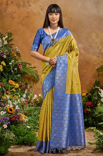 woven work art silk mustard saree