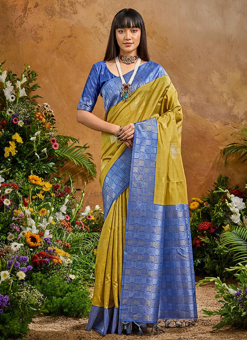 woven work art silk mustard saree