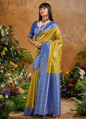 woven work art silk blend mustard saree 2