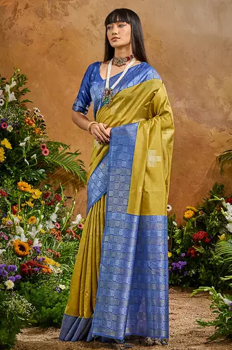 woven work art silk blend mustard saree