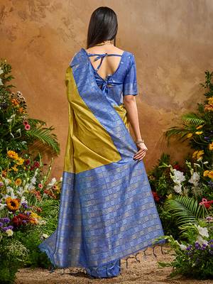 woven work art silk blend mustard saree 3