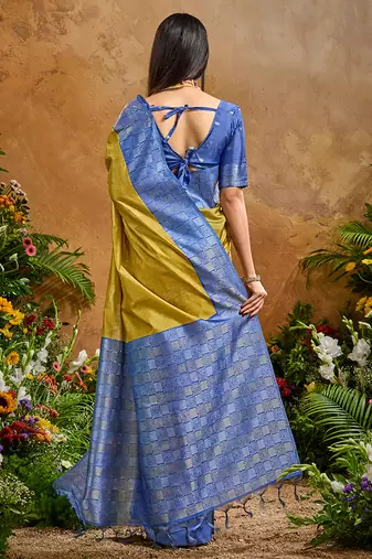 woven work art silk blend mustard saree
