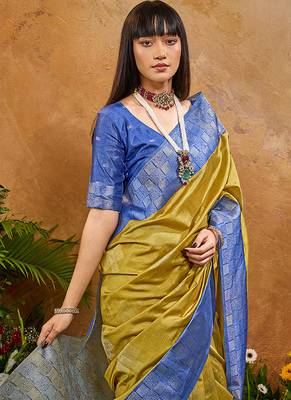 woven work art silk blend mustard saree 4