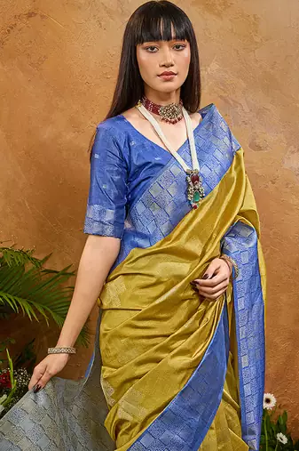 woven work art silk blend mustard saree