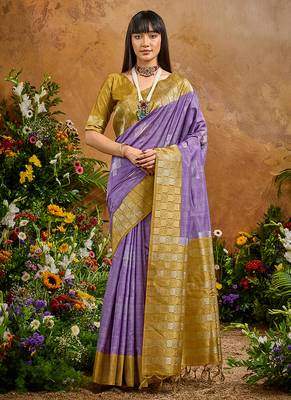 woven work art silk blend lavender saree 1
