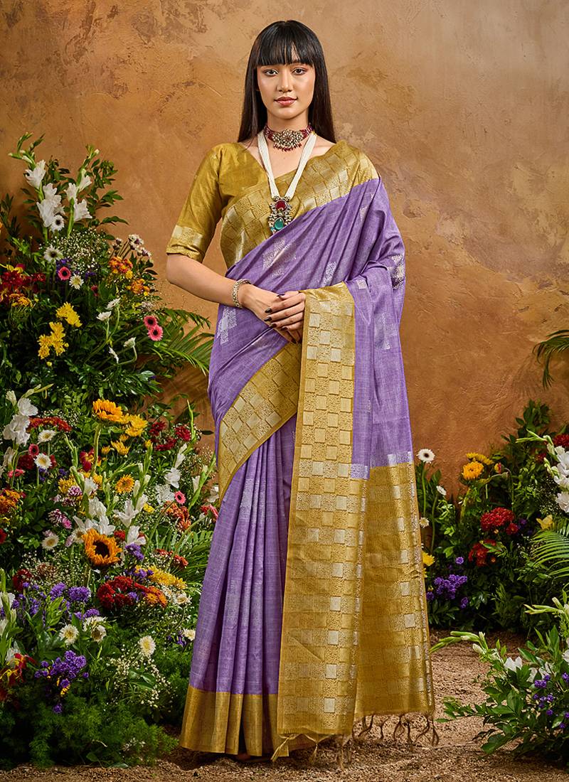 woven work art silk lavender saree