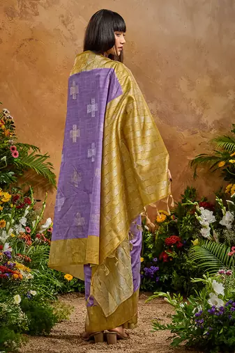 woven work art silk blend lavender saree