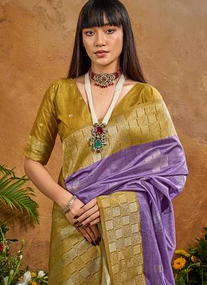 woven work art silk blend lavender saree 4