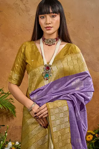 woven work art silk blend lavender saree