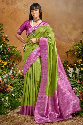 woven work art silk green saree