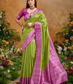 woven work art silk green saree