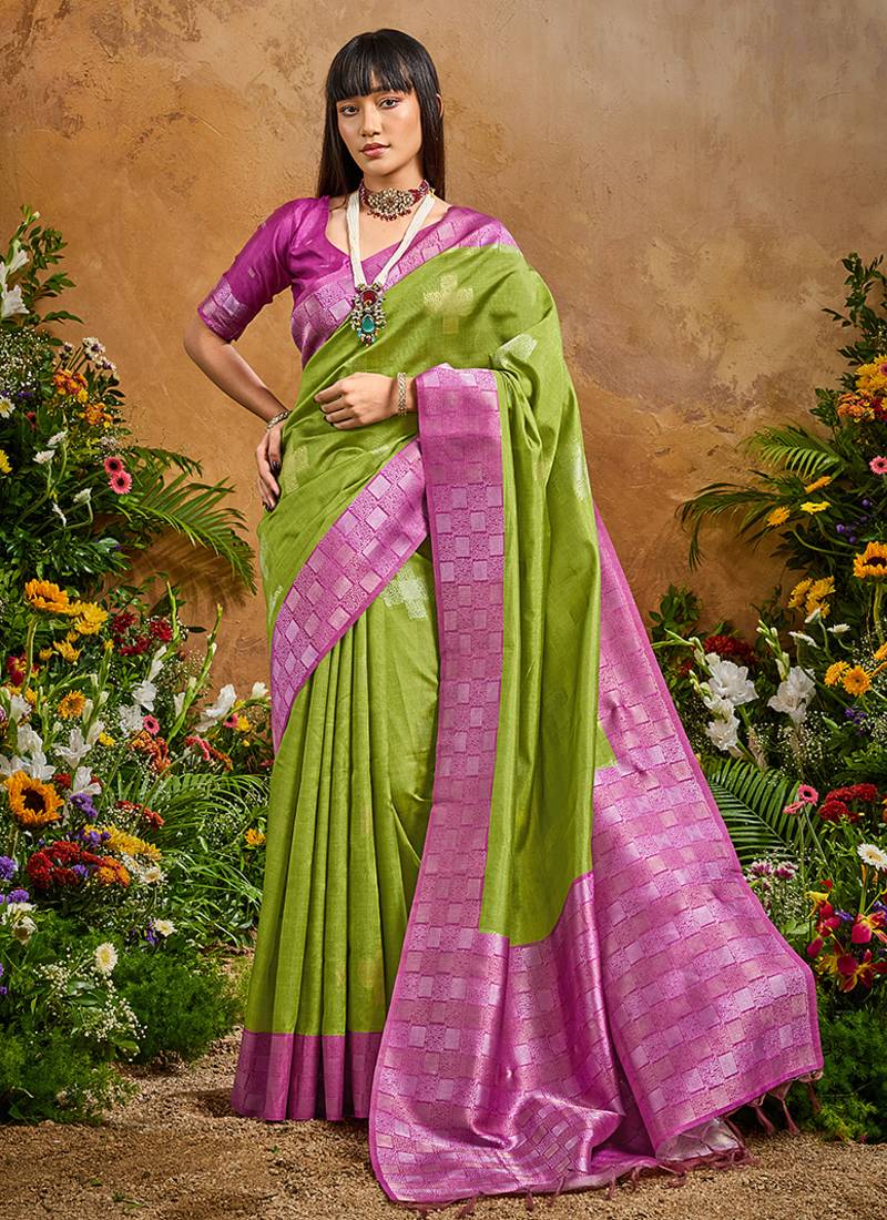 woven work art silk green saree