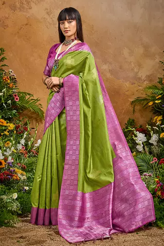 woven work art silk blend green saree