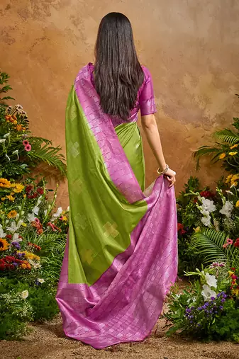 woven work art silk blend green saree