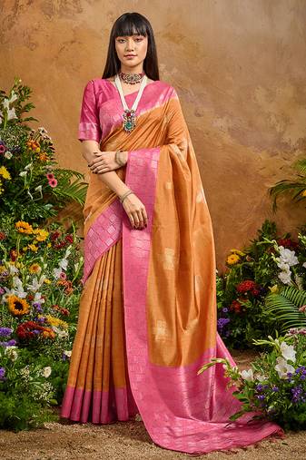 woven work art silk rust saree