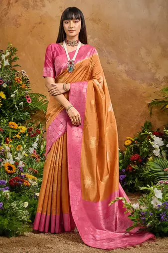 woven work art silk rust saree