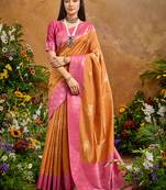 woven work art silk rust saree