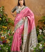 woven work art silk pink saree