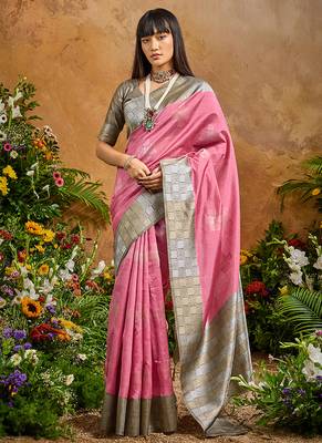 woven work art silk blend pink saree 2