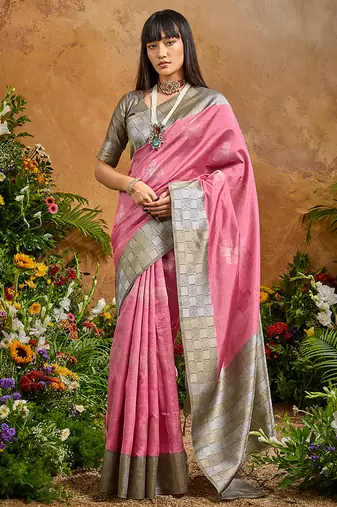 woven work art silk blend pink saree
