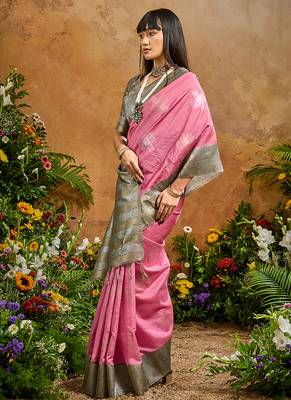 woven work art silk blend pink saree 3