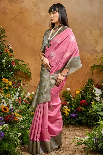 woven work art silk blend pink saree