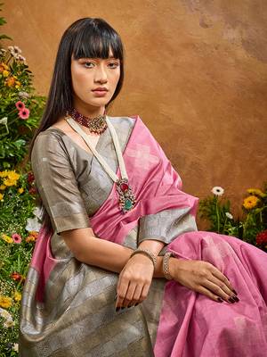 woven work art silk blend pink saree 4