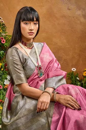woven work art silk blend pink saree